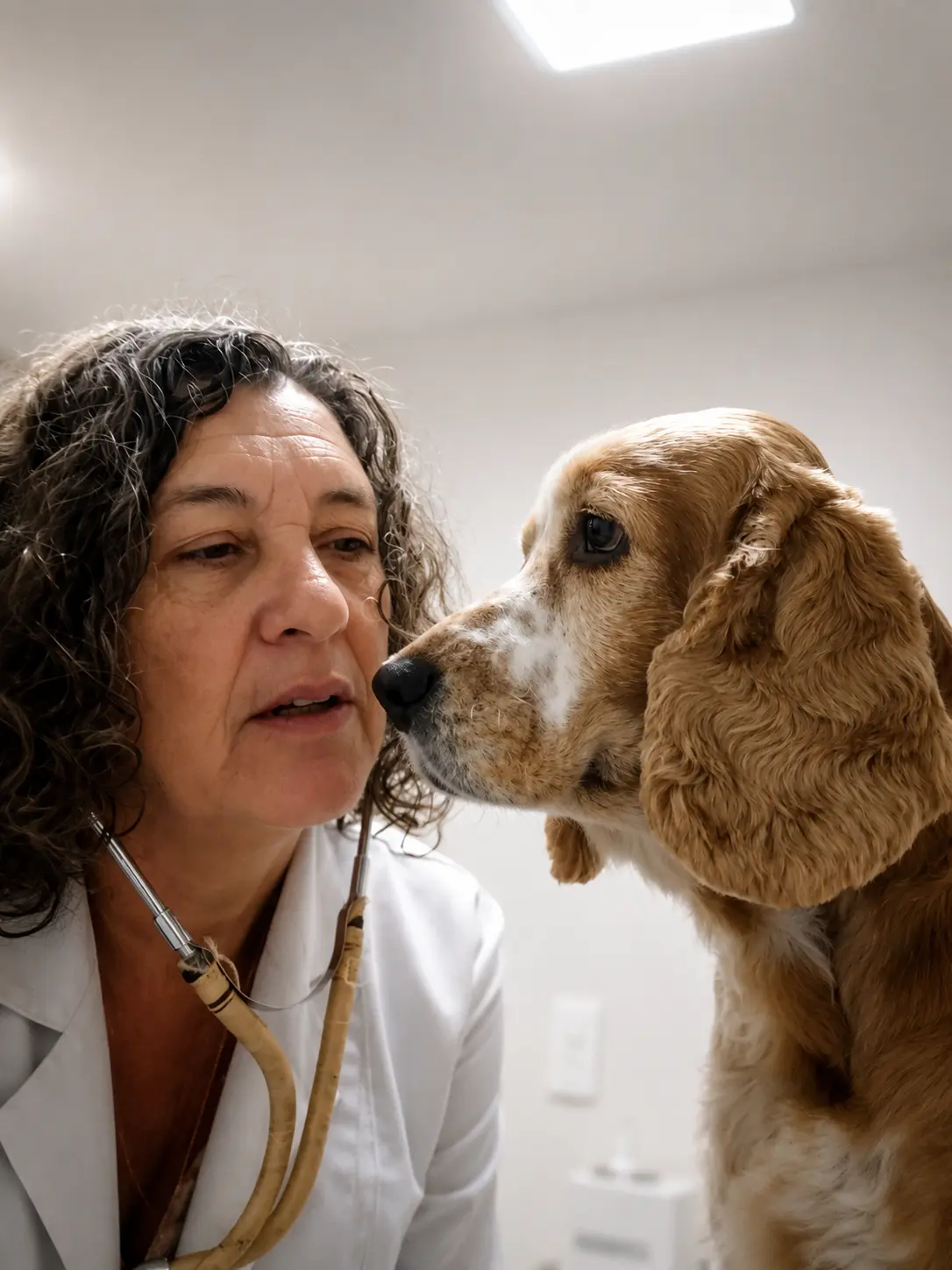 Carmen próxima ao focinho de um cocker